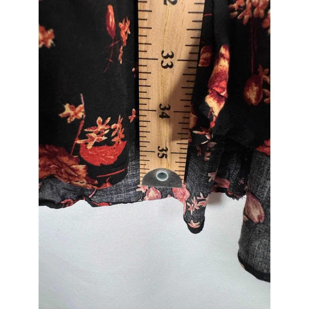 Free People Flower Fields Mini Dress Black Floral ruffles oversized boho sz L